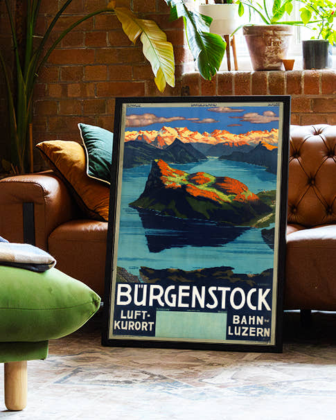 Vintage Schweiz Alpen Poster – Bürgenstock Luzern Poster – FineArt Wandbild, moderne Kunst &amp; Fine Art Print von Spawnd, handgefertigt &amp; Made in Germany