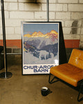 Vintage Schweiz Alpen Poster mit Bergbahn – Chur Arosa Bahn Poster – FineArt Wandbild, moderne Kunst & Fine Art Print von Spawnd, handgefertigt & Made in Germany