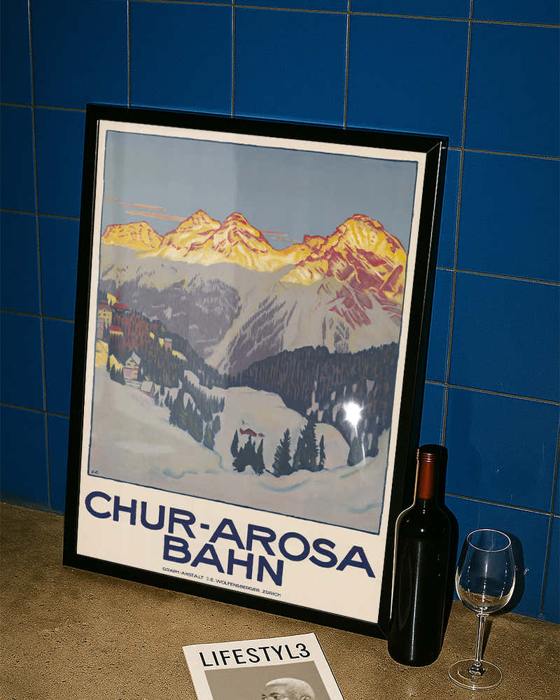 Vintage Schweiz Alpen Poster mit Bergbahn – Chur Arosa Bahn Poster – FineArt Wandbild, moderne Kunst & Fine Art Print von Spawnd, handgefertigt & Made in Germany