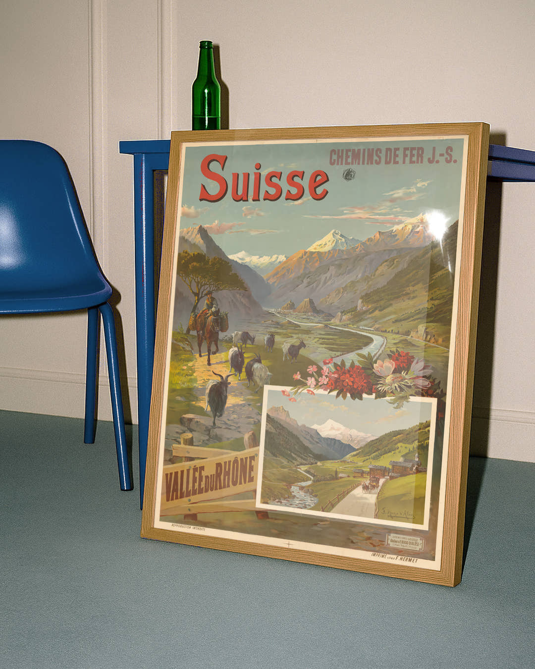 Vintage Schweiz Alpen Poster – Suisse Vallée du Rhône Poster – FineArt Wandbild, moderne Kunst &amp; Fine Art Print von Spawnd, handgefertigt &amp; Made in Germany