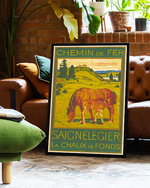 Vintage Schweiz Pferde Poster – Saignelegier Poster – FineArt Wandbild, moderne Kunst &amp; Fine Art Print von Spawnd, handgefertigt &amp; Made in Germany