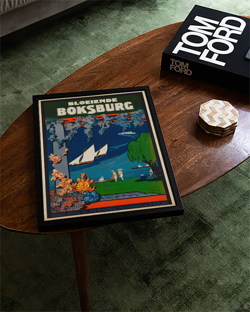 Vintage Südafrika Reise Poster – Bloeiende Boksburg Poster – FineArt Wandbild, moderne Kunst &amp; Fine Art Print von Spawnd, handgefertigt &amp; Made in Germany