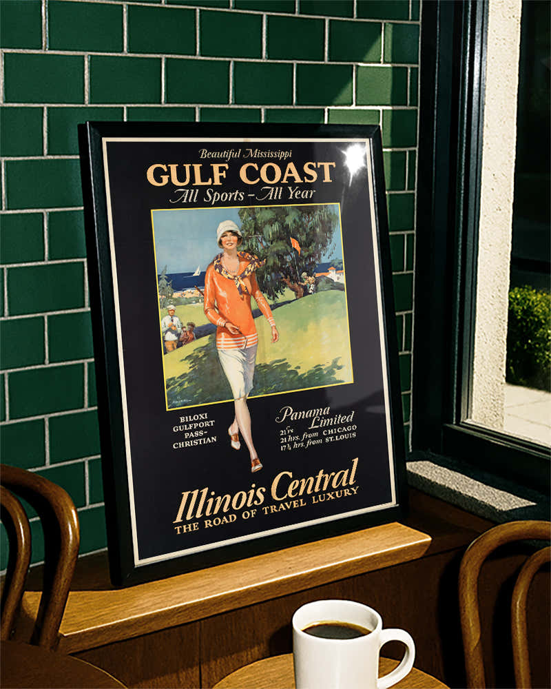 Vintage USA Poster – Mississippi Golfküste Gulf Coast Wandbil Poster – FineArt Wandbild, moderne Kunst & Fine Art Print von Spawnd, handgefertigt & Made in Germany