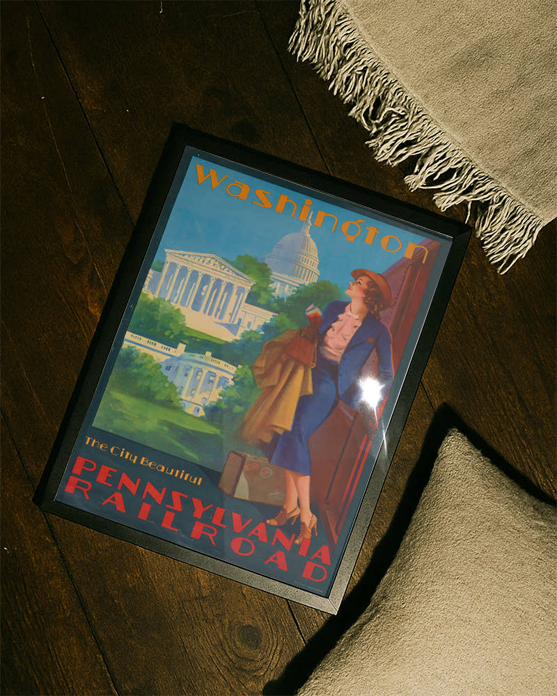 Vintage Washington Poster – Pennsylvania Railroad USA Poster – FineArt Wandbild, moderne Kunst &amp; Fine Art Print von Spawnd, handgefertigt &amp; Made in Germany