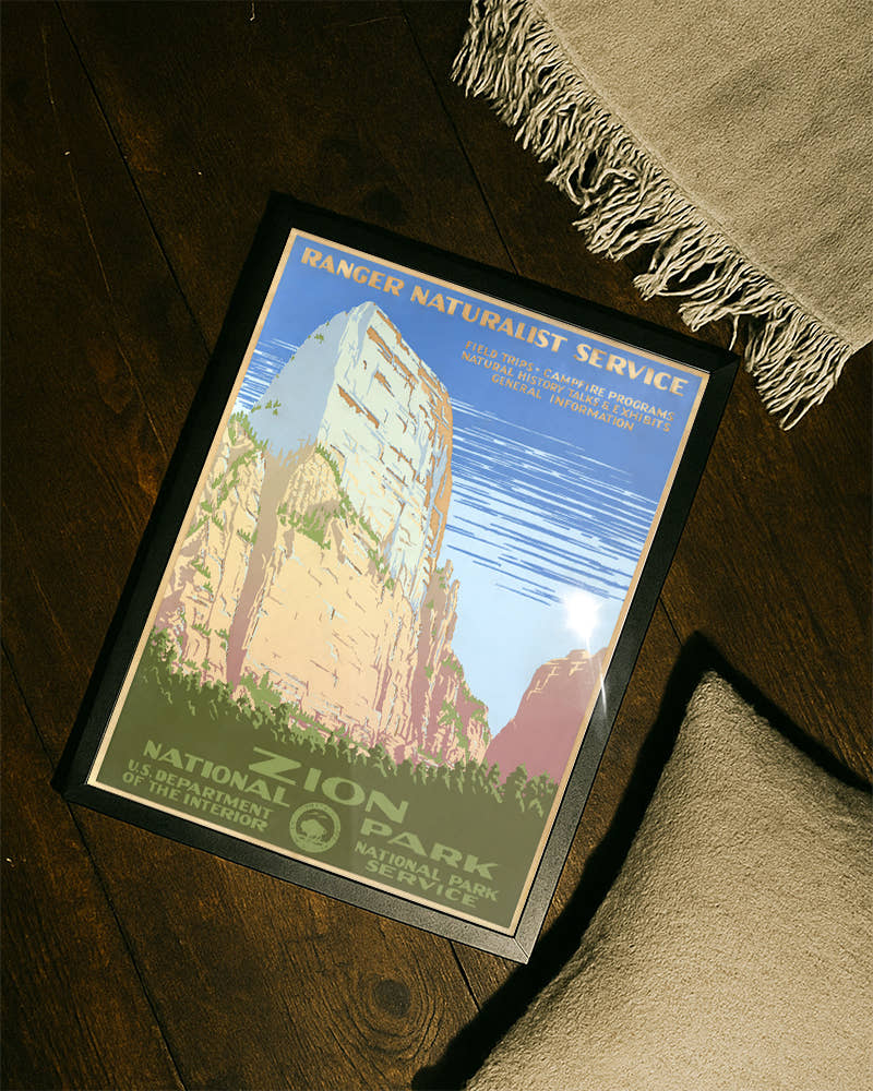 Vintage Zion Nationalpark Poster – Utah Klippen USA Poster – FineArt Wandbild, moderne Kunst &amp; Fine Art Print von Spawnd, handgefertigt &amp; Made in Germany