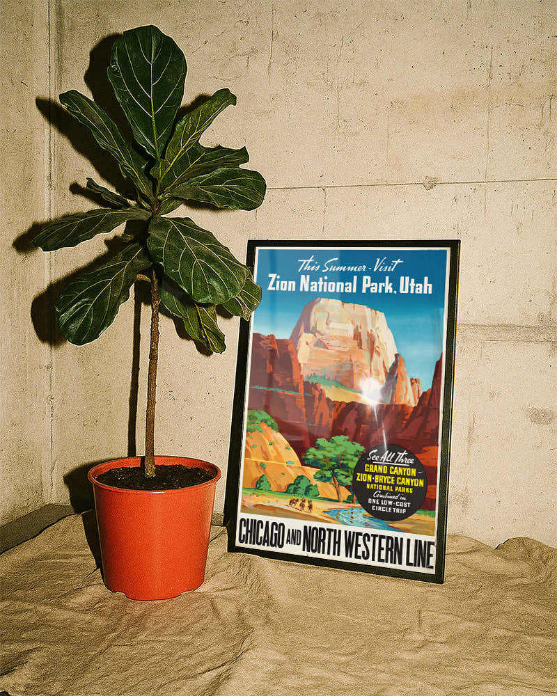 Vintage Zion Nationalpark Poster – Utah Rundreise Poster – FineArt Wandbild, moderne Kunst & Fine Art Print von Spawnd, handgefertigt & Made in Germany