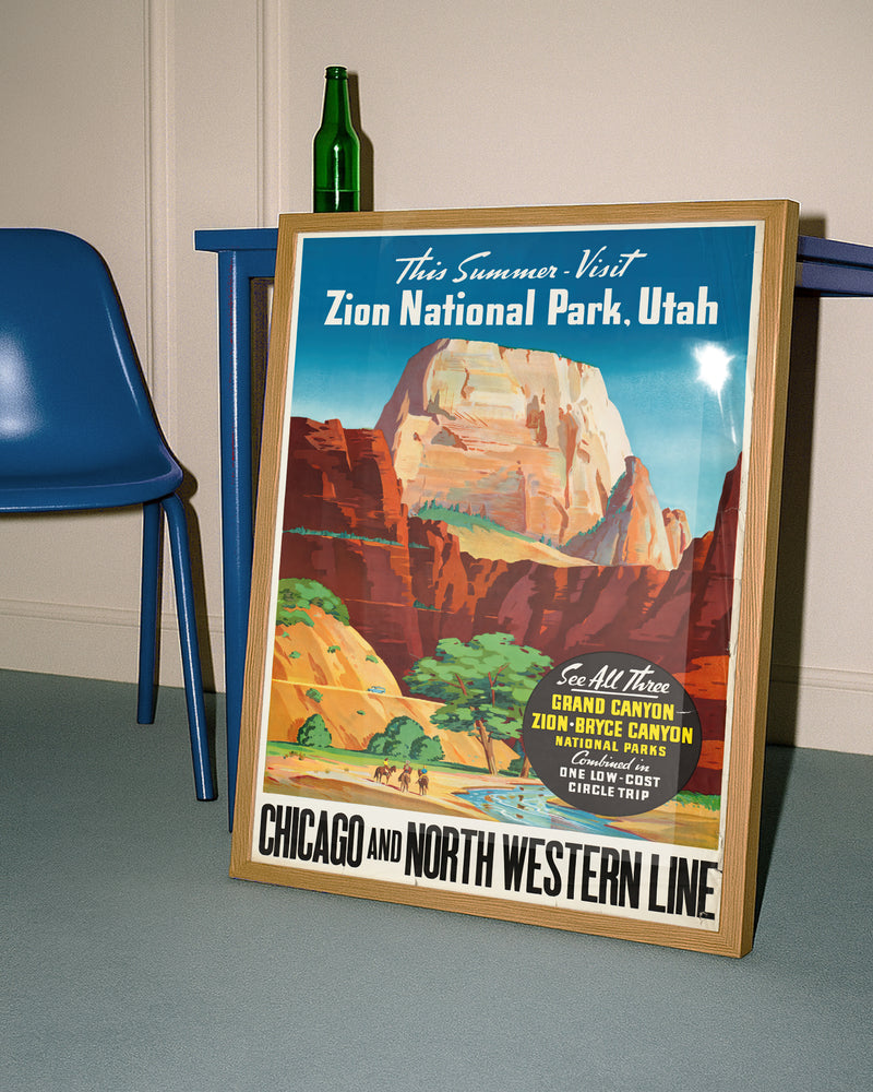 Vintage Zion Nationalpark Poster – Utah Rundreise Poster – FineArt Wandbild, moderne Kunst & Fine Art Print von Spawnd, handgefertigt & Made in Germany