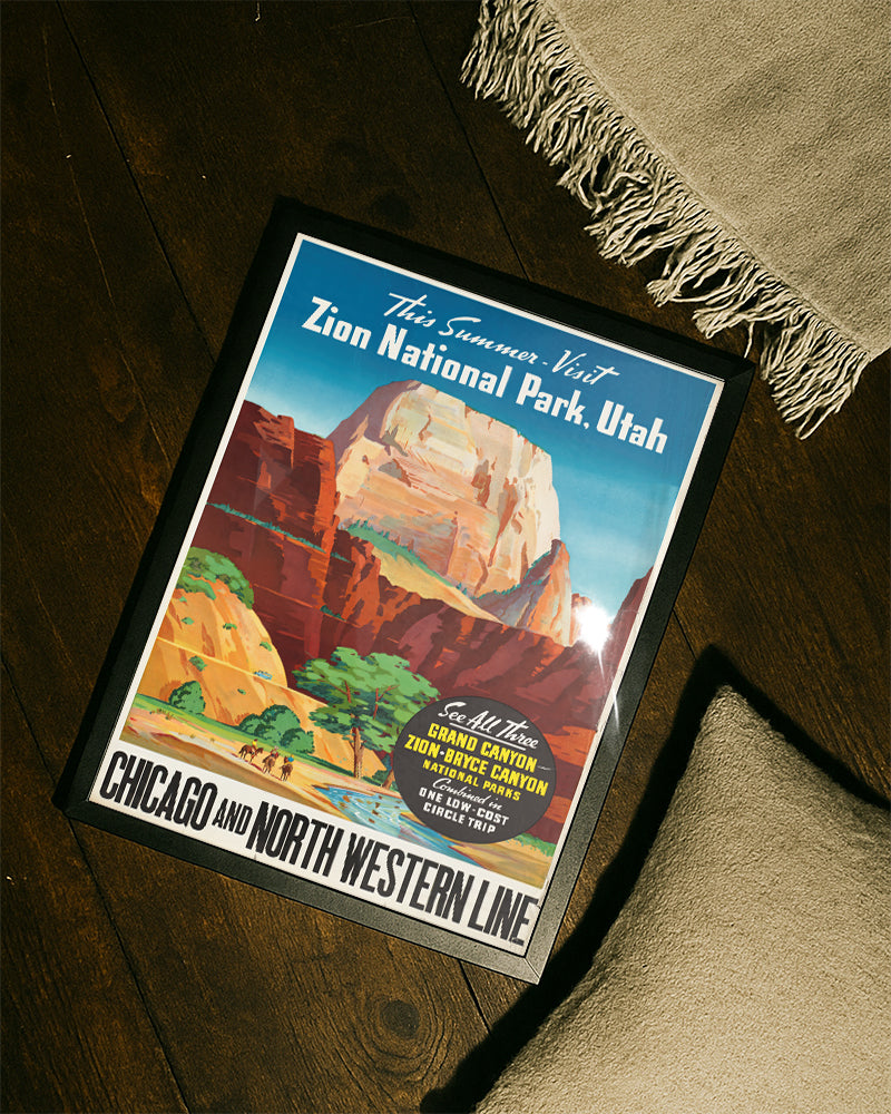 Vintage Zion Nationalpark Poster – Utah Rundreise Poster – FineArt Wandbild, moderne Kunst & Fine Art Print von Spawnd, handgefertigt & Made in Germany