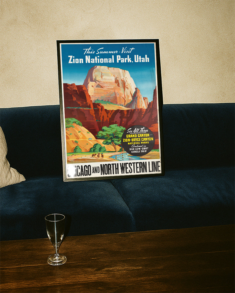 Vintage Zion Nationalpark Poster – Utah Rundreise Poster – FineArt Wandbild, moderne Kunst & Fine Art Print von Spawnd, handgefertigt & Made in Germany