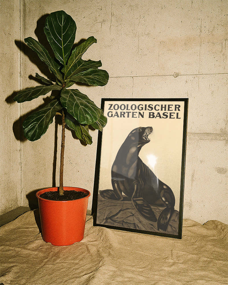 Vintage Zoo Basel Poster – Zoologischer Garten Basel Elefant Poster – FineArt Wandbild, moderne Kunst & Fine Art Print von Spawnd, handgefertigt & Made in Germany