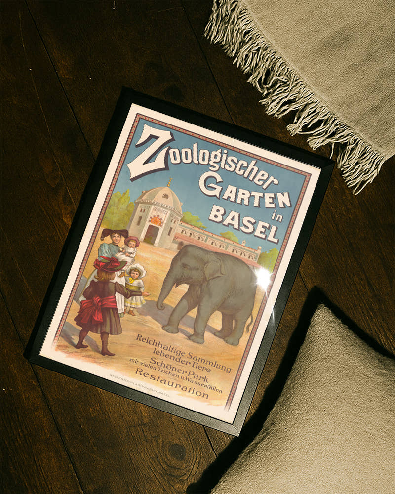 Vintage Zoo Basel Poster – Zoologischer Garten Basel Poster – FineArt Wandbild, moderne Kunst &amp; Fine Art Print von Spawnd, handgefertigt &amp; Made in Germany