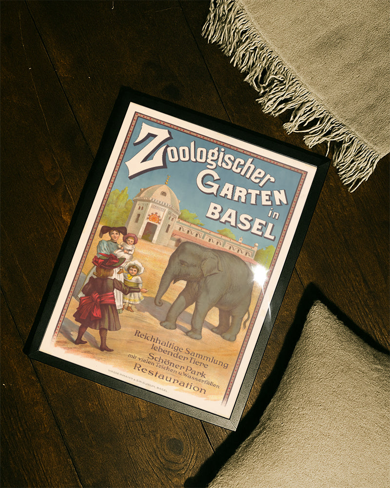 Vintage Zoo Basel Poster – Zoologischer Garten Basel Poster – FineArt Wandbild, moderne Kunst & Fine Art Print von Spawnd, handgefertigt & Made in Germany